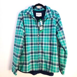 Orvis Teal Plaid Fleece Lined Button Up shirt Xl